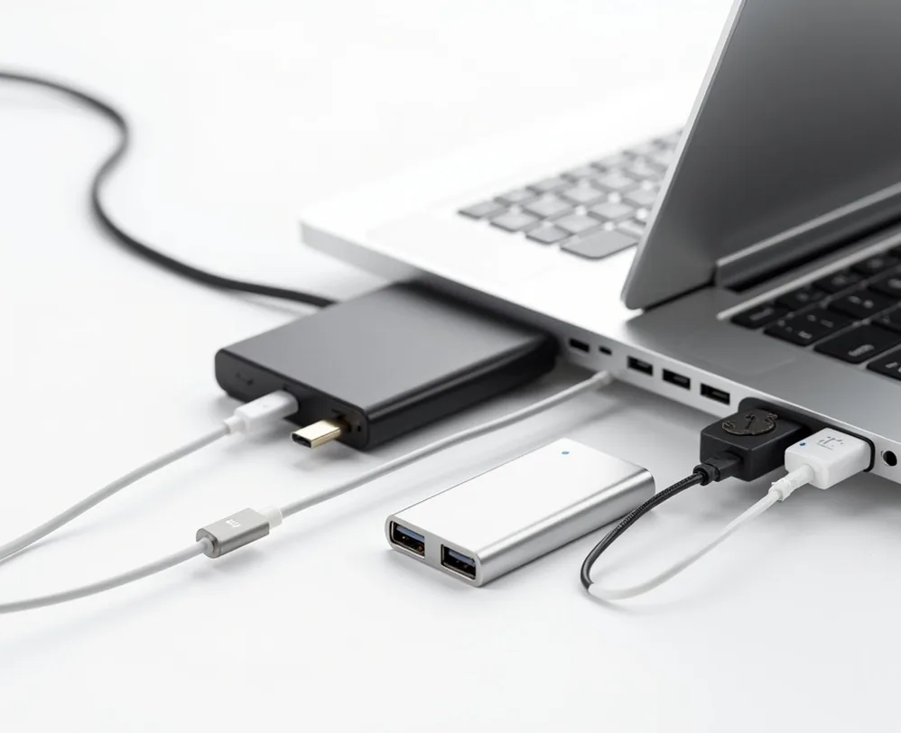 Hub USB-C conectado a portátil
